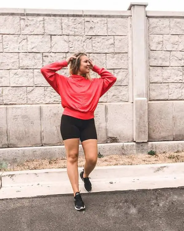 Oversized Hoodie with Black Shorts + Sneakers