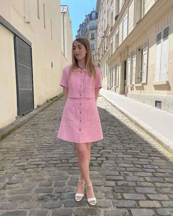 Pink Button-front Dress with Heels