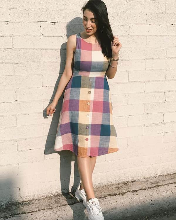 Plaid Dress with Sneakers