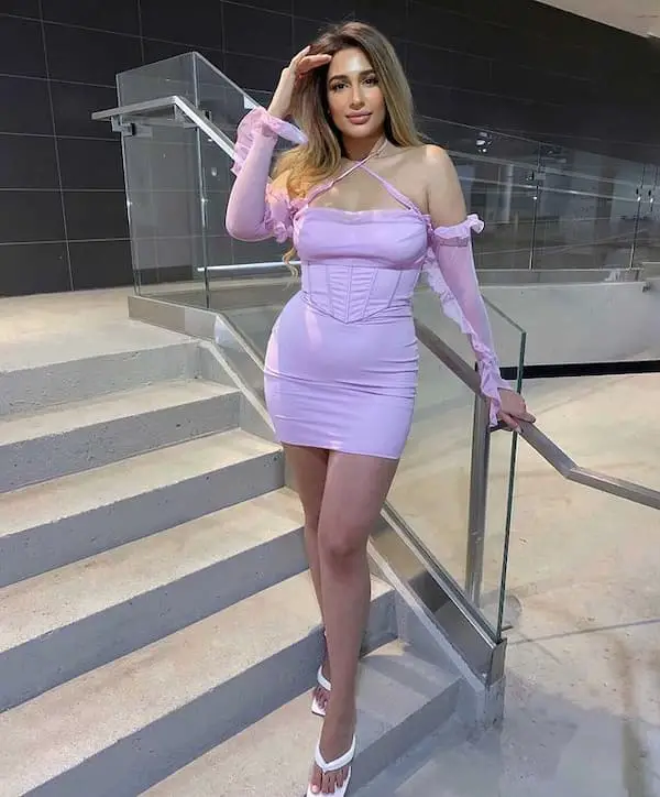 Purple Mini Dress with Heels