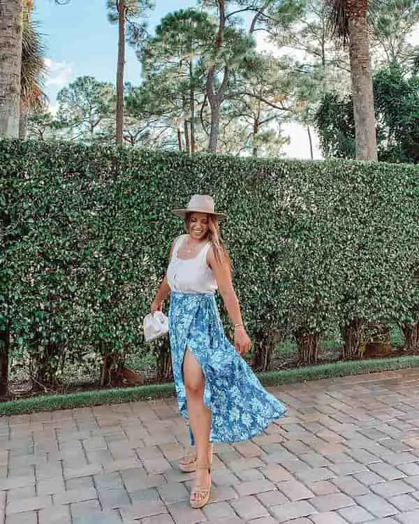 Sleeveless Top + Floral Printed Wrap Skirt