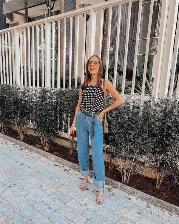 Sleeveless Top with Jean pants + Loafers