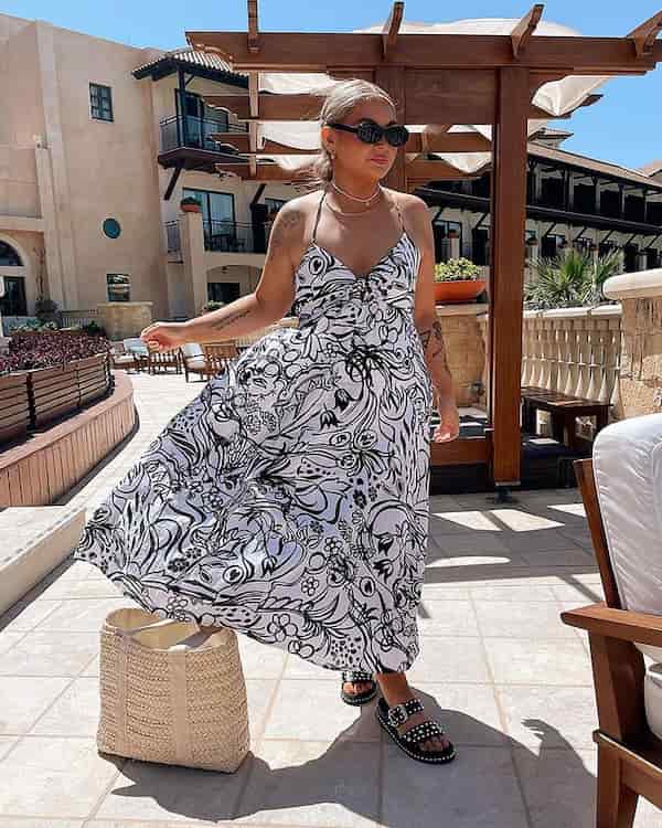 Spaghetti Hands Floral Maxi Dress with Slippers + Sunglasses