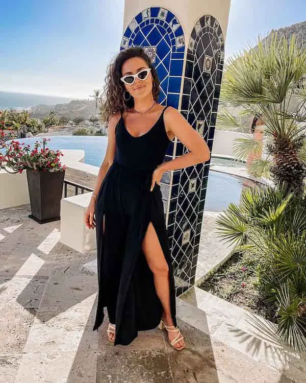 Black Spaghetti Hands dress with Heels + Sunglasses