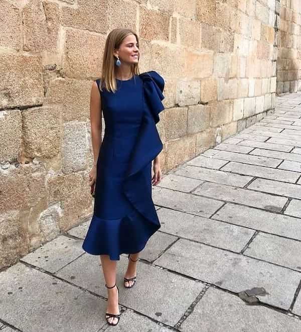 Blue Midi Dress with Heels