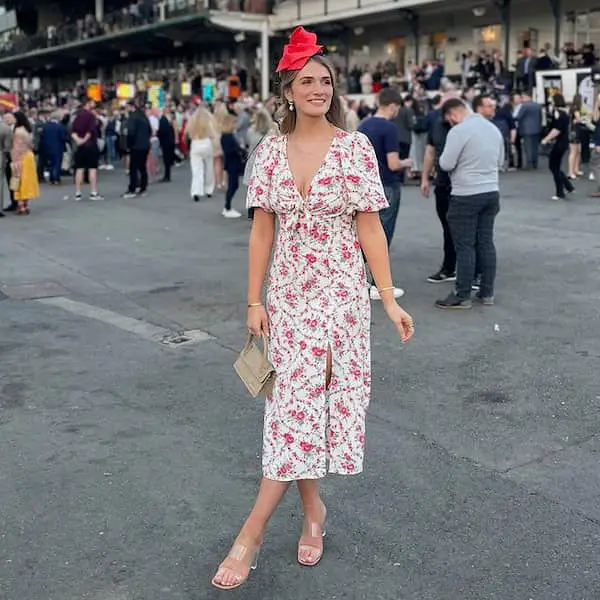 Floral Dress with Heels + Handbag