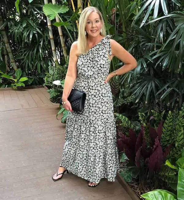 Floral Maxi Dress with Heels + Clutch Purse