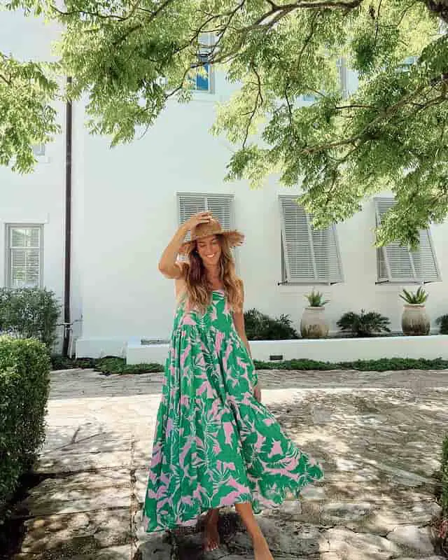 Floral Maxi Dress with Slippers + Hat