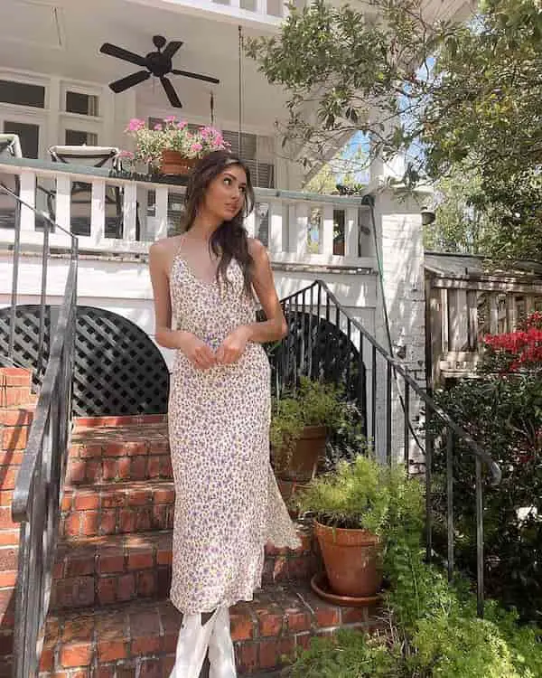 Floral Midi Gown with Cowgirl Boots