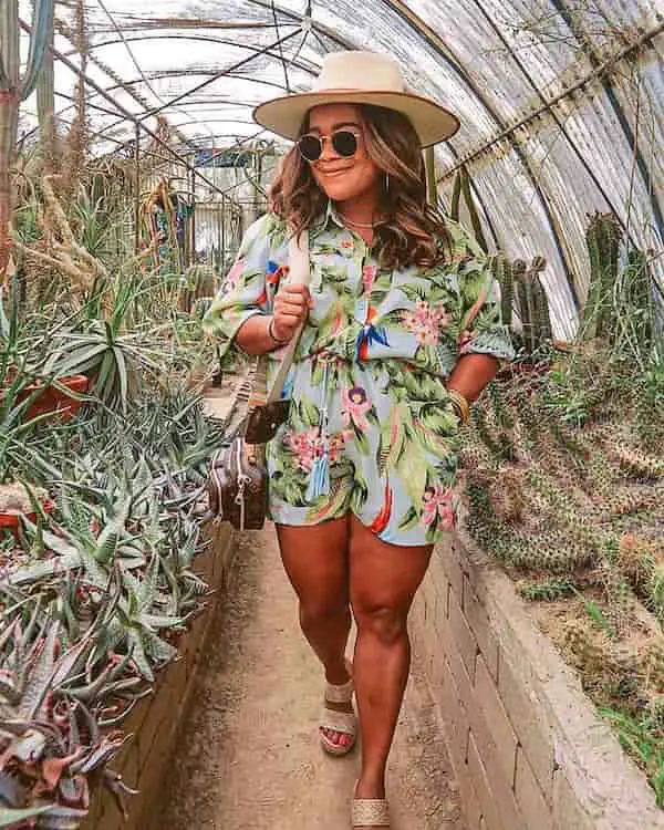 Floral Mini Jumpsuit with Sandals + Handbag + Hat + Sunglasses