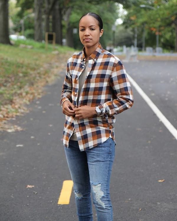 Orange Flannel with Ripped blue Jeans + Boots