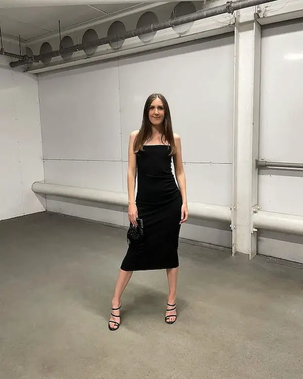 Spaghetti Hands Black Dress with Heels + Clutch Bag