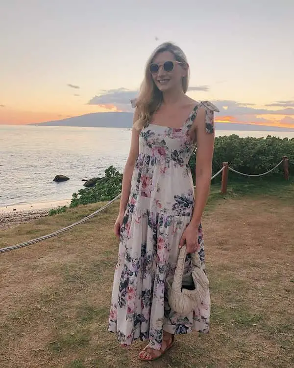 Spaghetti Hands Floral Maxi Dress with Slippers + Handbag + Sunglasses