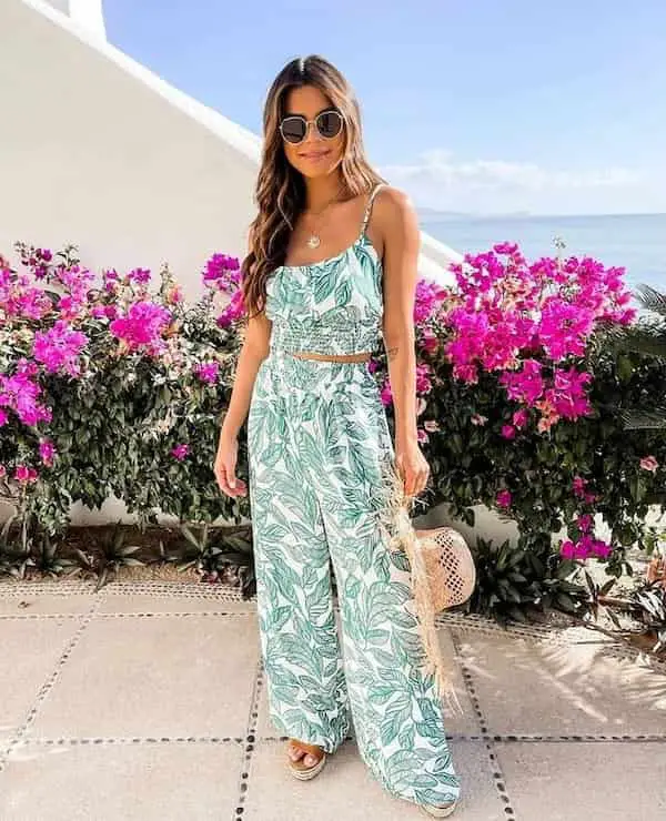 Two Piece Crop Top with Free Pants + Sandals + Hat + Sunglasses