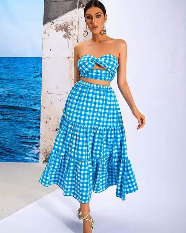 Two Piece Sleeve Crop Top with Maxi Skirt + Heels