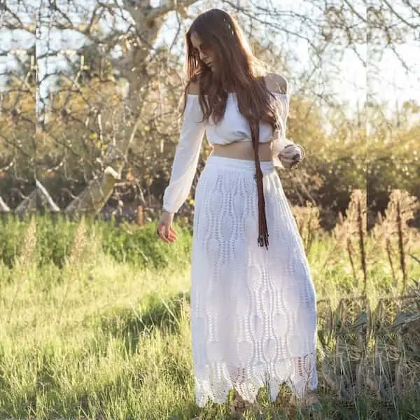 White Plain Skirt with White Crop Top + Sunglasses