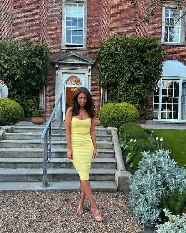 Yellow Knee-Length Dress with Heels