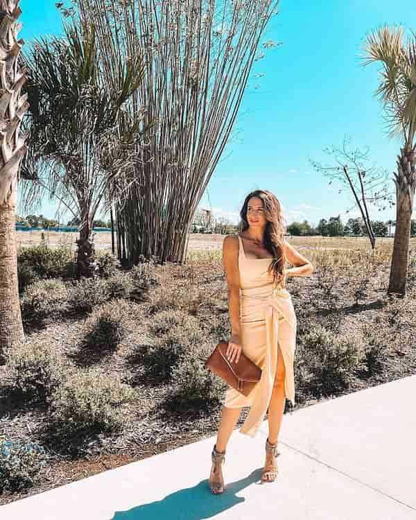 Yellow Striped Dress with Heels + Clutch Purse