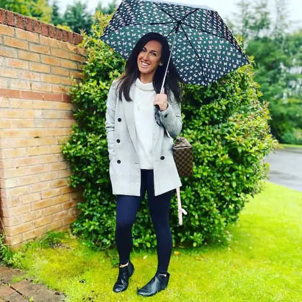 Black Leggings with White Sweater Shirt + Ash Blazer + Loafers