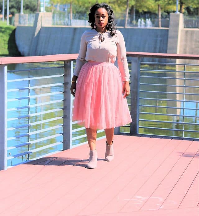 Pink Tulle Skirt with Baby Pink Long Sleeve Shirt + Boots