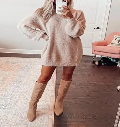 sweater dress with knee-high boots